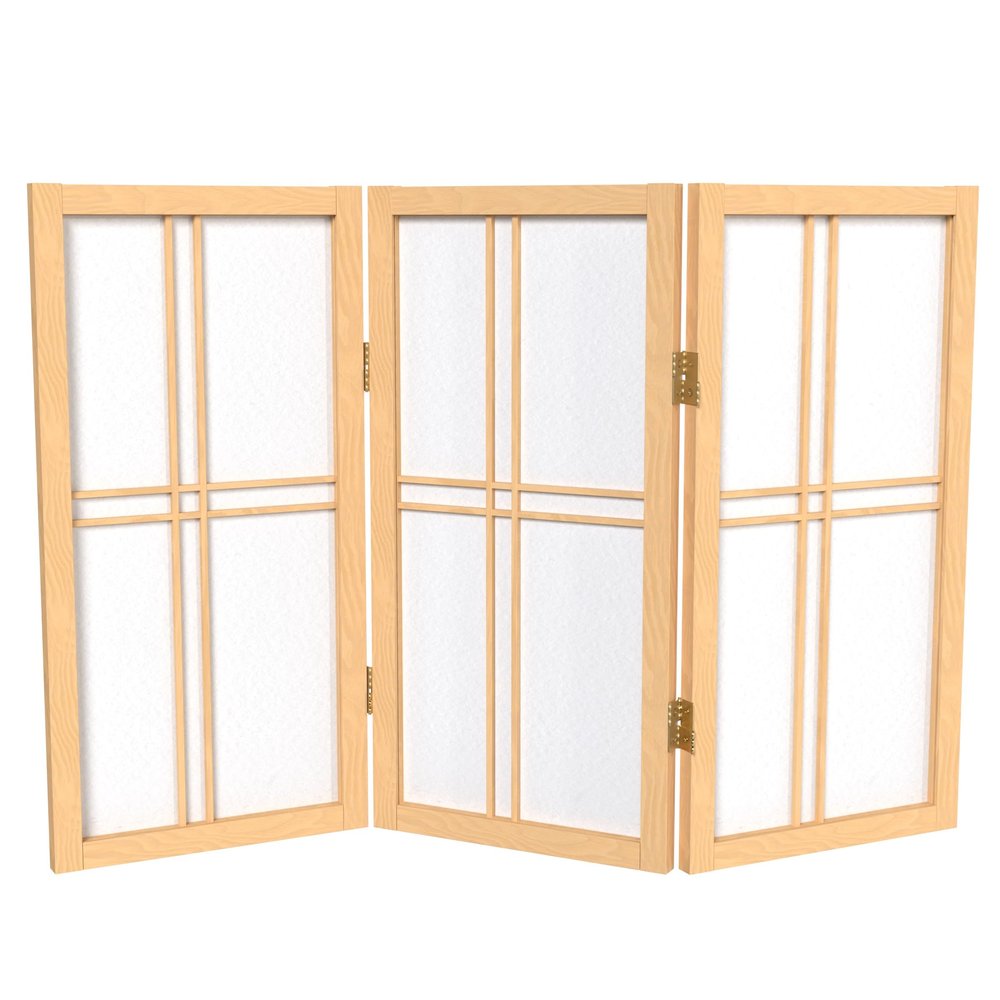 2 ft. Short Desktop Double Cross Shoji Screen - Natural - 3 Panels