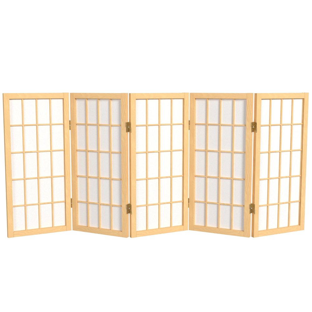 2 ft. Short Desktop Window Pane Shoji Screen - Natural - 5 Panels