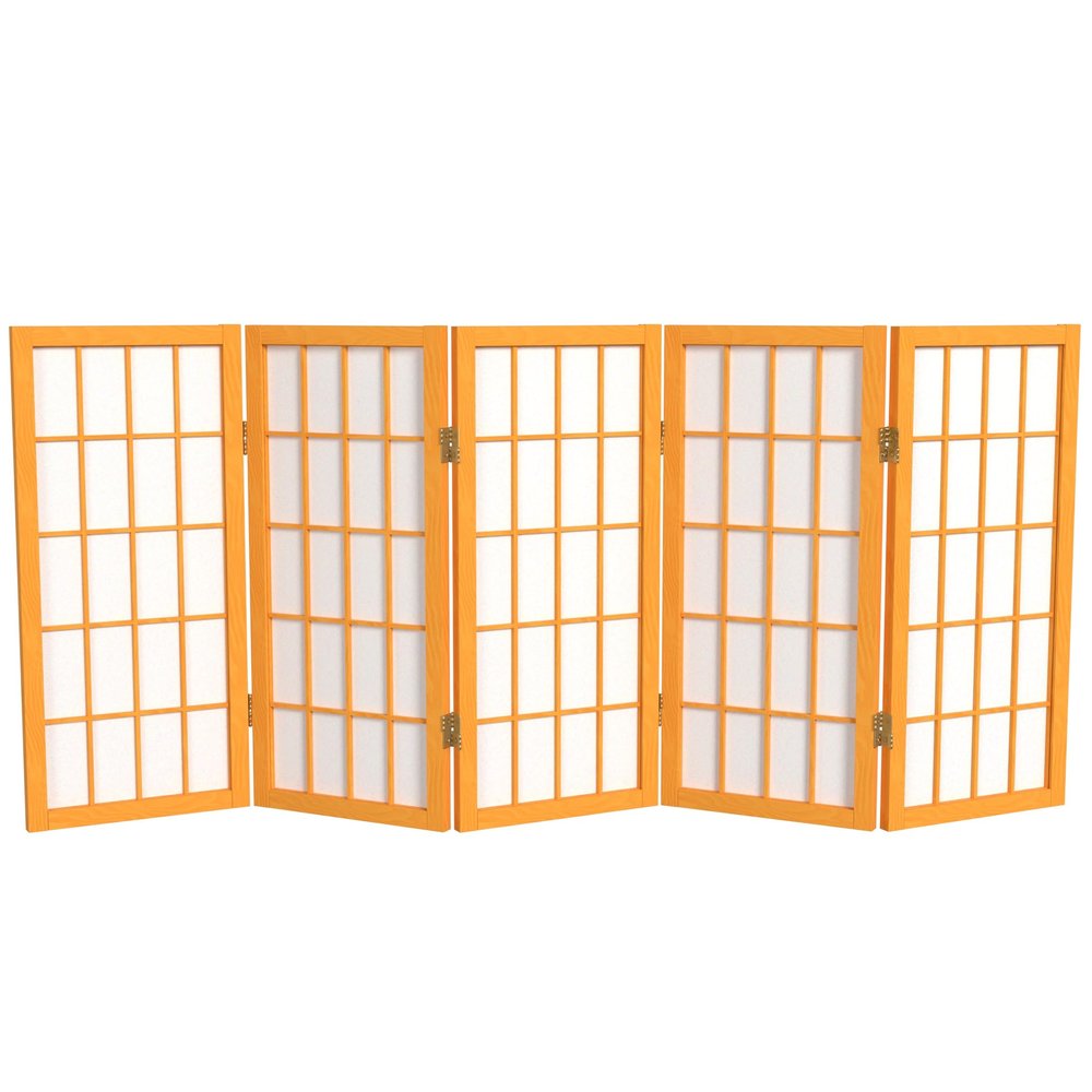2 ft. Short Desktop Window Pane Shoji Screen - Honey - 5 Panels