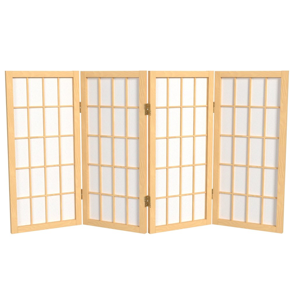 2 ft. Short Desktop Window Pane Shoji Screen - Natural - 4 Panels