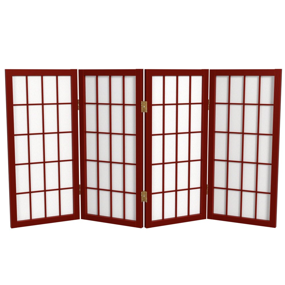 2 ft. Short Desktop Window Pane Shoji Screen - Rosewood - 4 Panels