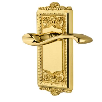 Grandeur Windsor Longplate with Portofino Lever Complete Privacy Set, Polished Brass
