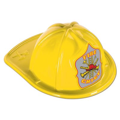 Yellow Plastic Fire Chief Hat (silver shield) Party Accessory  (1 count)