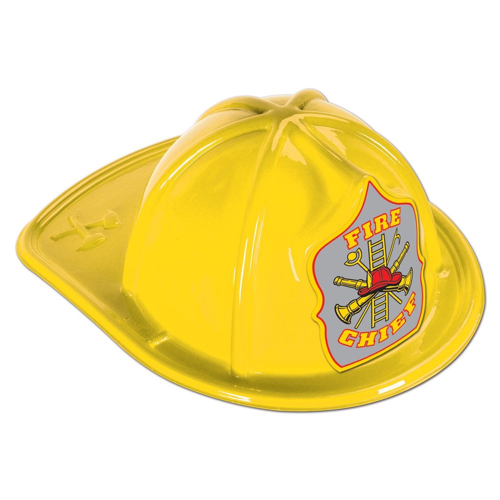 Yellow Plastic Fire Chief Hat (silver shield) Party Accessory  (1 count)