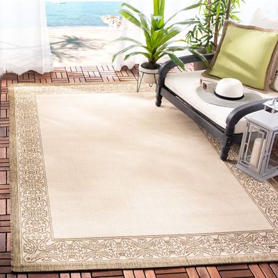 SAFAVIEH Washable Rug Outdoor Courtyard Collection - 4' x 5'7", Natural & Brown, Non-Shedding & Easy Cleaning, Ideal for Patio, Backyard, Mudroom (CY2099-3001)