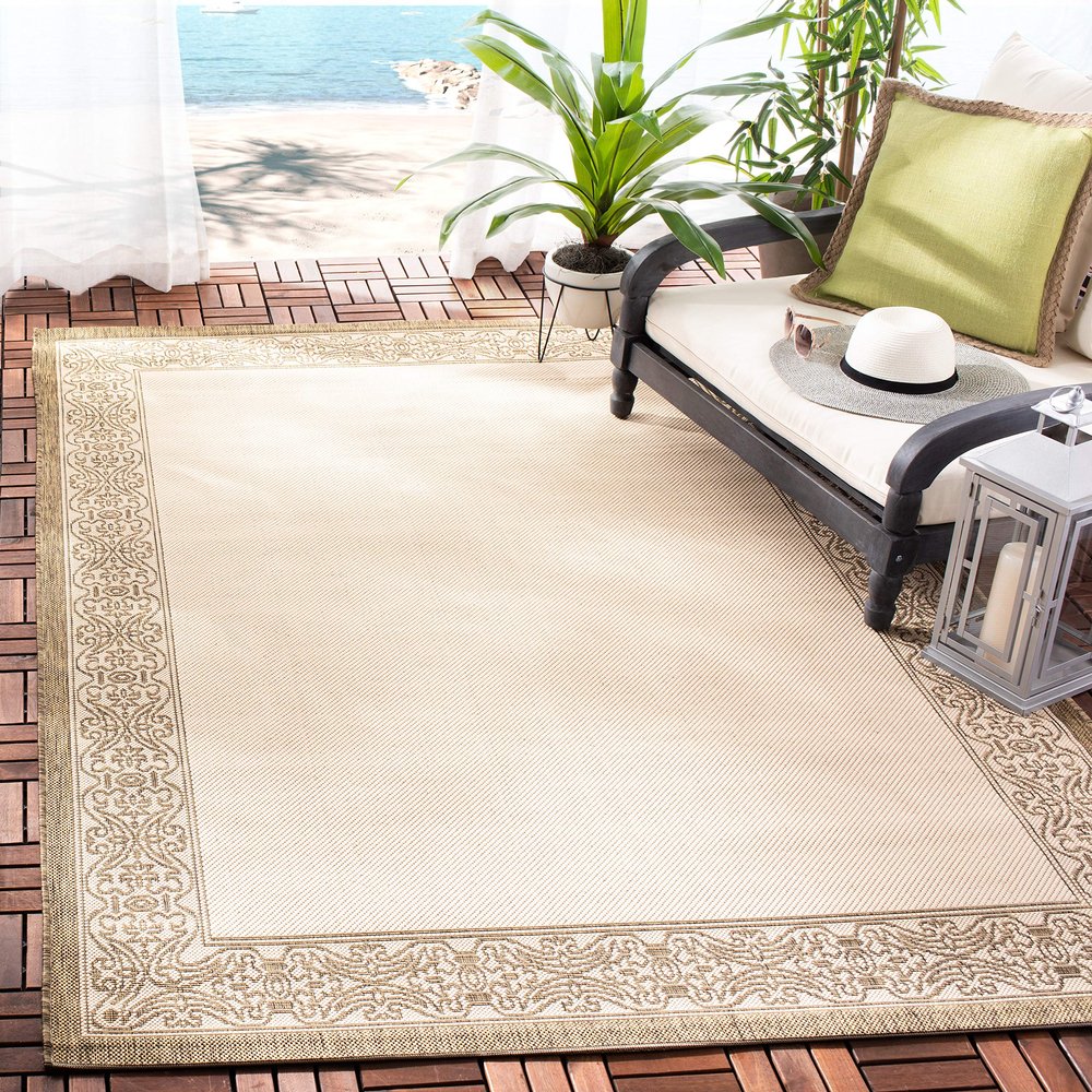 SAFAVIEH Washable Rug Outdoor Courtyard Collection - 4' x 5'7", Natural & Brown, Non-Shedding & Easy Cleaning, Ideal for Patio, Backyard, Mudroom (CY2099-3001)