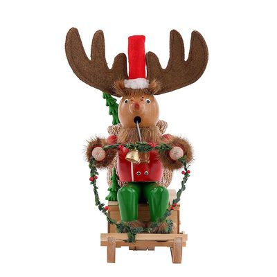 German Incense Smoker Rudolph with Sleigh - 25cm / 10 inch - Steinbach