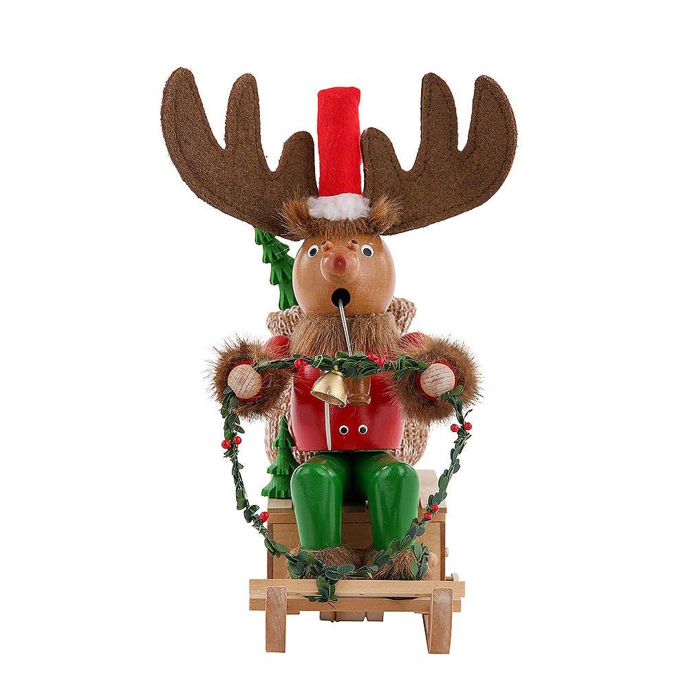 German Incense Smoker Rudolph with Sleigh - 25cm / 10 inch - Steinbach