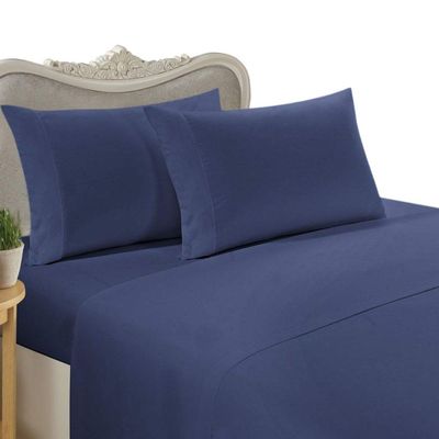 Luxurious 300 ThreadCount Egyptian Cotton 300TC Duvet Set and 2 Shams, Full, Navy Solid 300 TC