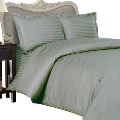 Luxurious 300 ThreadCount Egyptian Cotton 300TC Duvet Set and 2 Shams, California King, Sage Stripe 300 TC