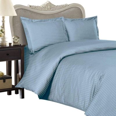 Luxurious 300 Thread Count Full Down Comforter 8 PC 300TC Bed in a Bag, Blue Stripe 300 TC