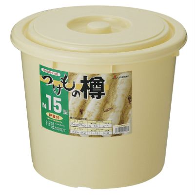 Risu Pickle Barrel Round with Pressed Lid, Ivory, 3.9 gal (15 L), Tsukemono Keg, NI15 Type, Made in Japan, Hygiene Test Passed