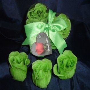 IGC Scented Rose Shaped Soaps in Heart Box - Lime Green (Set of 72) with Satin Ribbon & Thank You Card - Wedding Favors