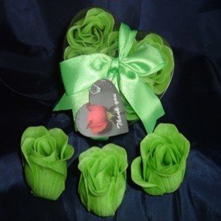 IGC Scented Rose Shaped Soaps in Heart Box - Lime Green (Set of 72) with Satin Ribbon & Thank You Card - Wedding Favors