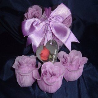 IGC Scented Rose Shaped Soaps in Heart Box - Lavender (Set of 72) with Satin Ribbon & Thank You Card - Wedding Favors