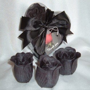 IGC Scented Rose Shaped Soaps in Heart Box - Black (Set of 72) with Satin Ribbon & Thank You Card - Wedding Favors