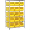 Quantum Storage Systems WR6-953YL 6-Tier Complete Wire Shelving System with 15 QUS953 Yellow Hulk Bins, Chrome Finish, 24" Width x 36" Length x 74" Height view 1