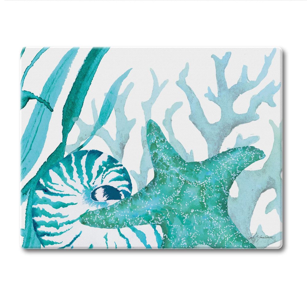 CounterArt Coral Life 3mm Tempered Glass Cutting Board 10 x 8 Charcuterie Board Cheese Board Bar Board