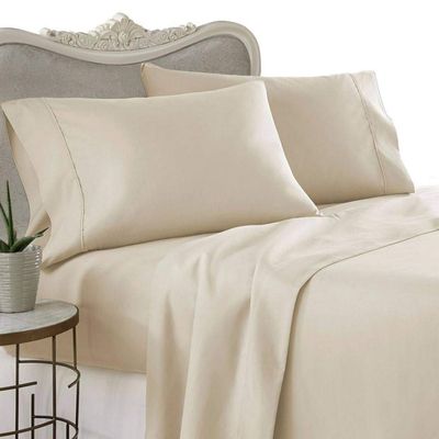 Luxurious 300 Thread Count Egyptian Cotton 300TC Duvet Set and 2 Shams, California King, Beige Solid 300 TC