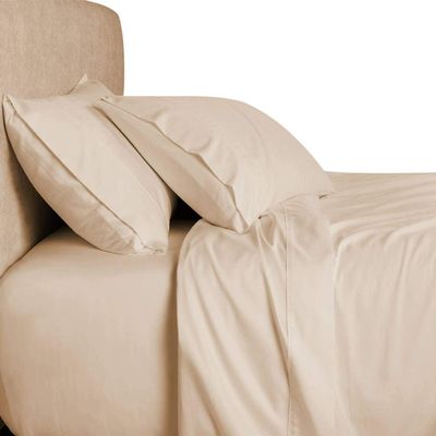 Luxurious 8PC California King 300 Thread Count Bed in a Bag - Beige Solid Sheet Set, Duvet Set & Down Alternative