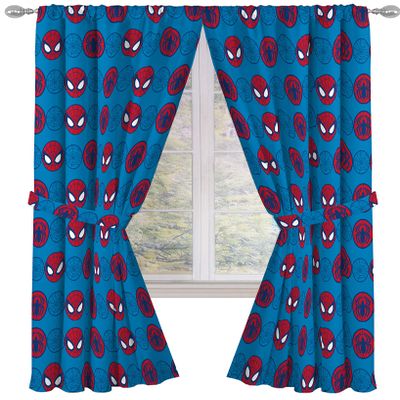 Jay Franco Kids Window Drapes - 4 Piece Curtain Set Includes 2 Tiebacks, Beautiful Bedding Room Dcor and Easy Set Up, Blue - Super Hero Adventures, 84 Inch