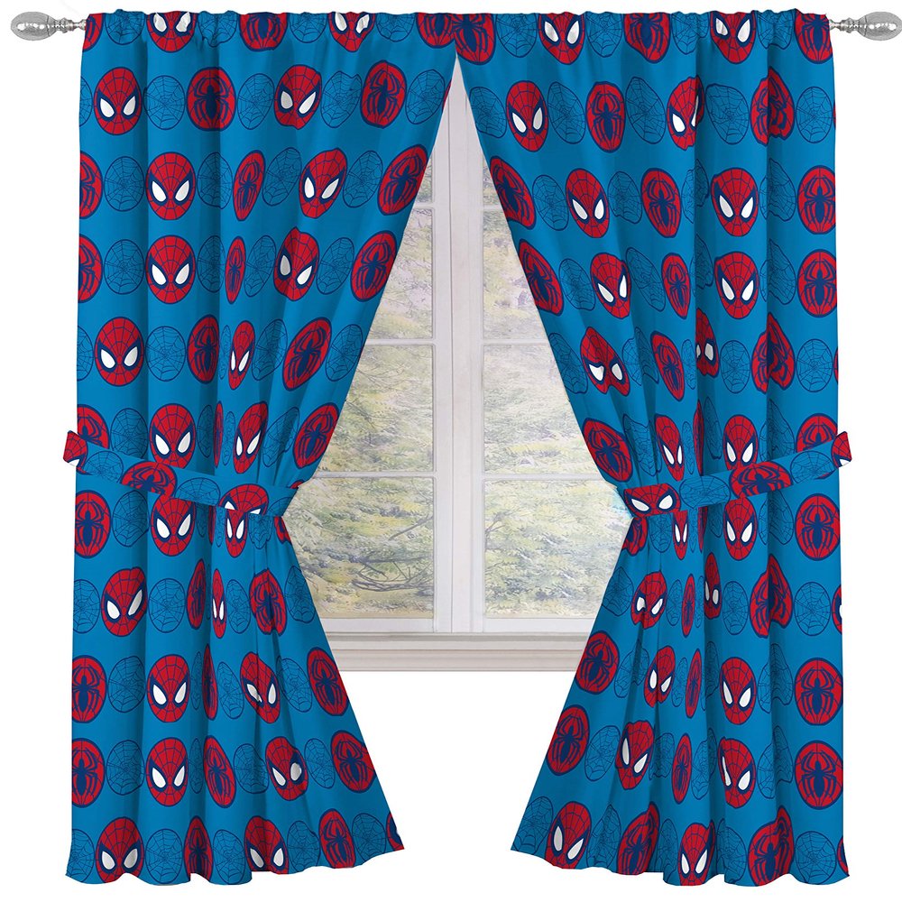 Jay Franco Kids Window Drapes - 4 Piece Curtain Set Includes 2 Tiebacks, Beautiful Bedding Room Dcor and Easy Set Up, Blue - Super Hero Adventures, 84 Inch