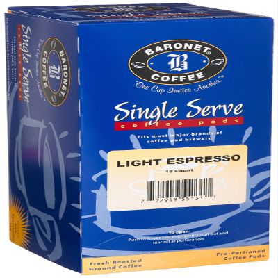 Baronet Coffee Light Espresso, 18-Count Coffee Pods (Pack of 3)