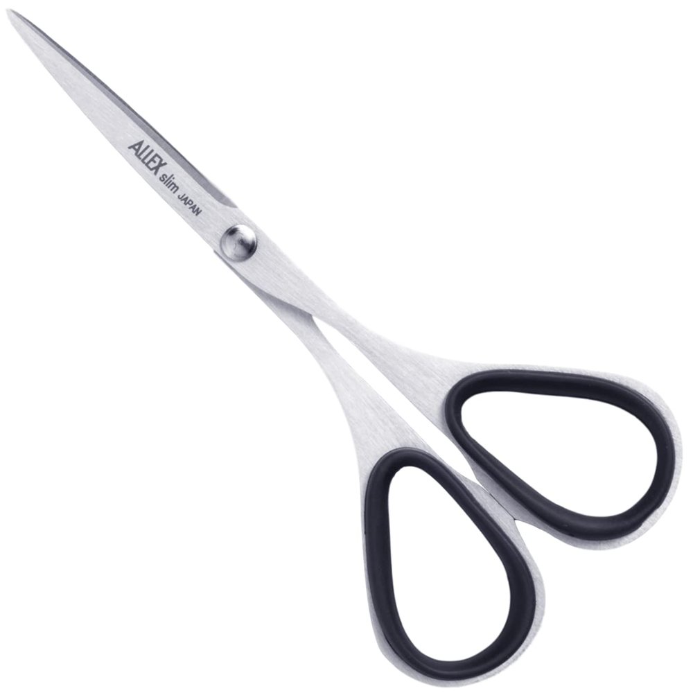 ALLEX Mini Skinny Scissors for Office 3.9", All Purpose Slim & Thin Low Profile Scissors, Made in JAPAN, All Metal Sharp Japanese Stainless Steel Blade with Non-Slip Soft Ring, Black