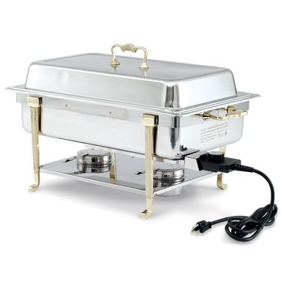 Classic S/S Brass Trim Short Side Receptacle Electric Chafer