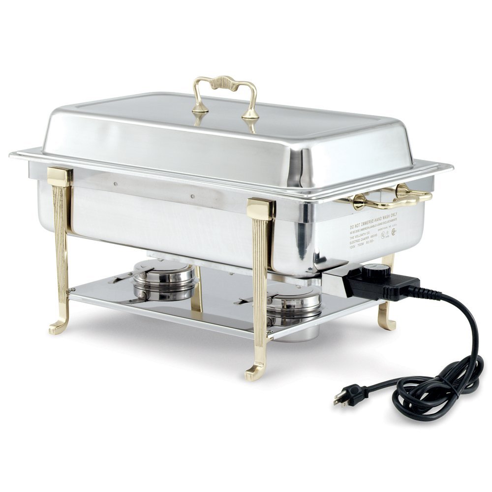 Classic S/S Brass Trim Short Side Receptacle Electric Chafer