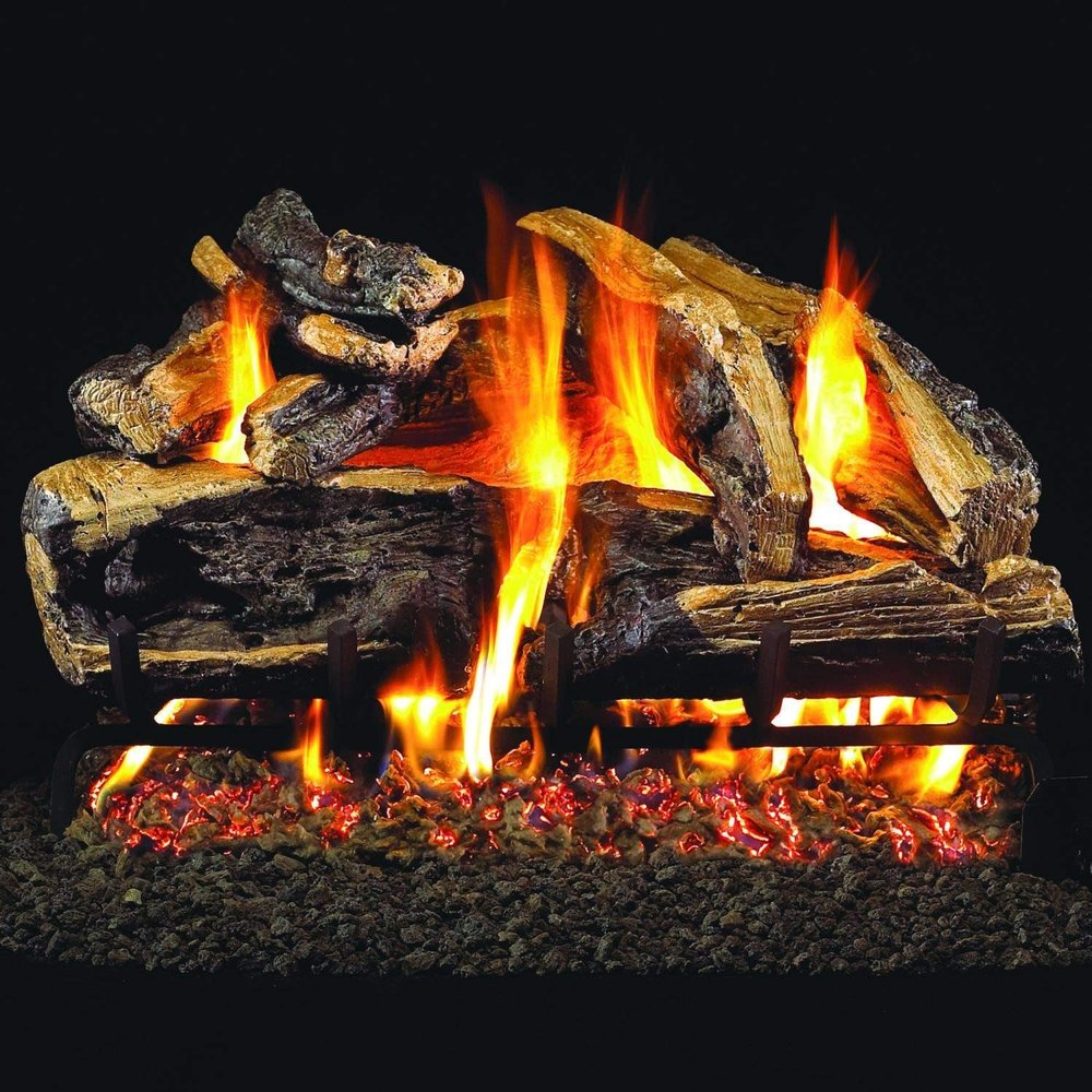Peterson Real Fyre 24-inch Charred Rugged Split Oak Gas Log Set With Vented Propane G45 Burner - Manual Safety Pilot