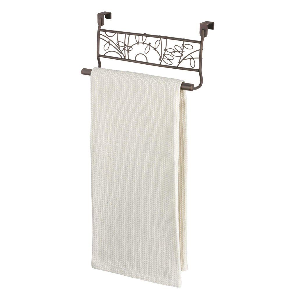 iDesign Twigz Metal Over the Cabinet Dish and Hand Towel Bar Holder for Kitchen, Bathroom, 5.6" x 2.4" x 9.7", Bronze