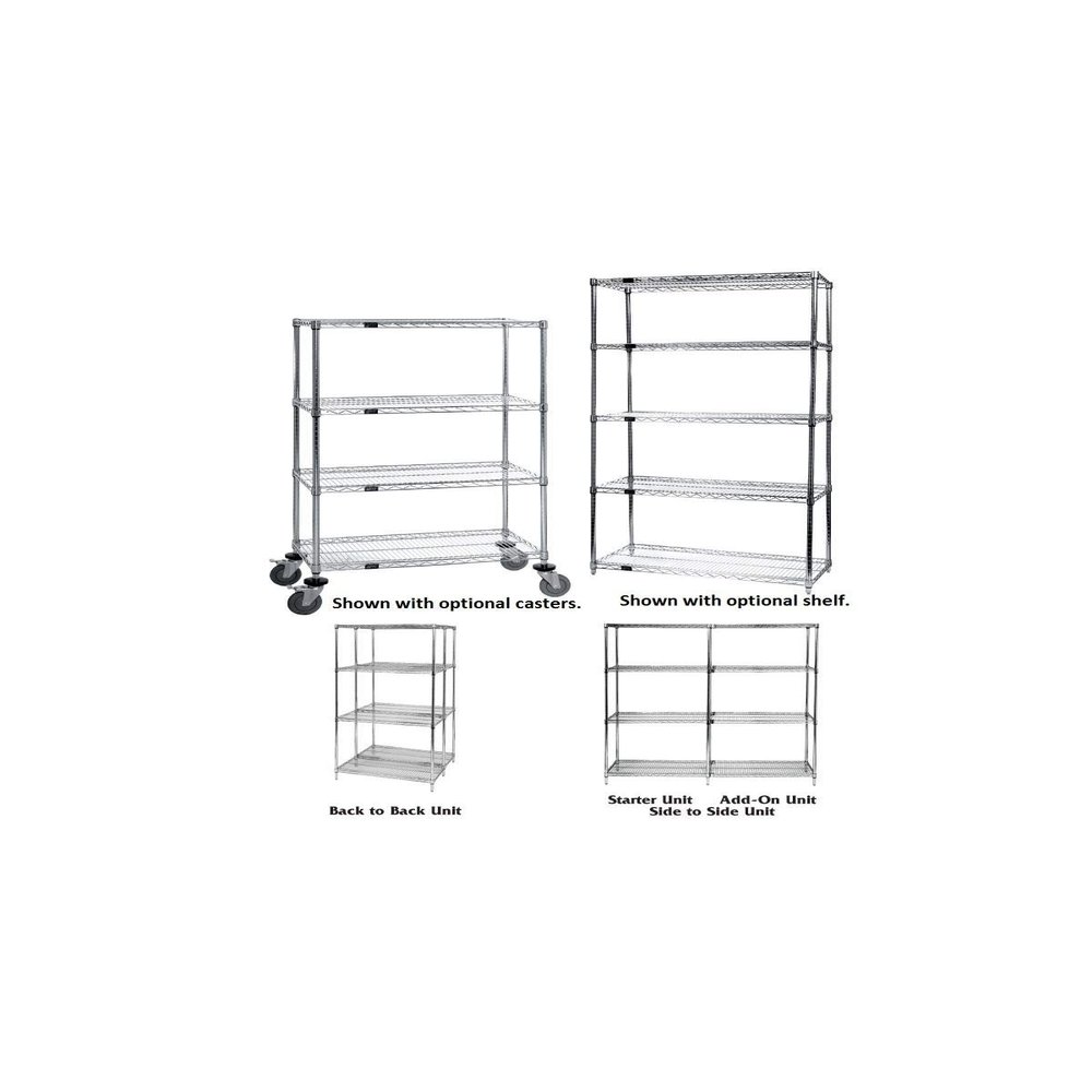 Quantum Storage Systems AD74-1242C Add-On Kit for 74" High 4-Tier Wire Shelving Unit, Chrome Finish, 12" Width x 42" Length x 74" Height