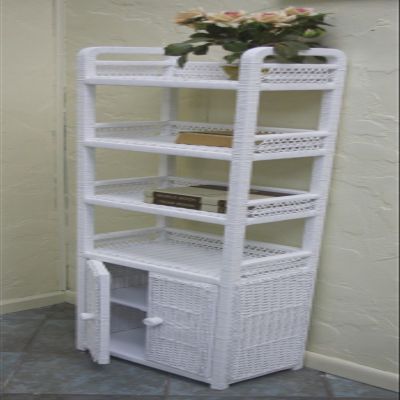 Fran's Wicker Furniture Wicker Spiral Etagere With Cabinet