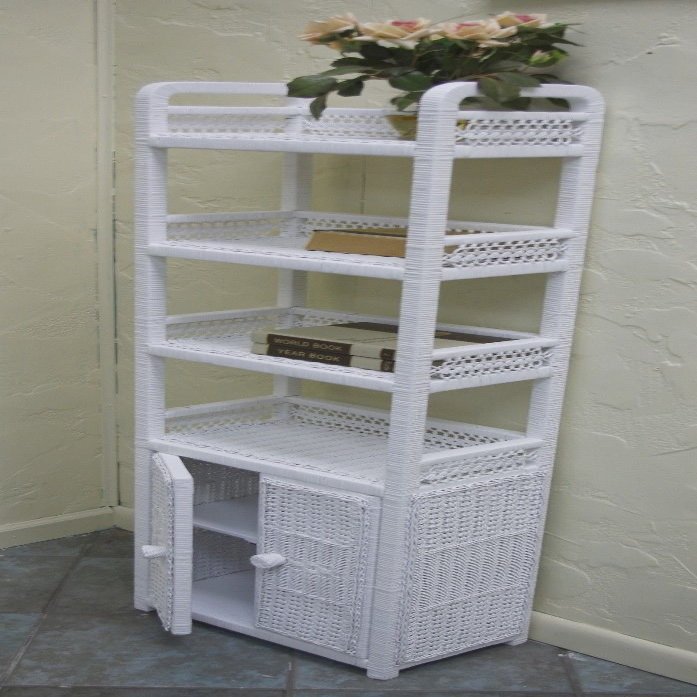 Fran's Wicker Furniture Wicker Spiral Etagere With Cabinet