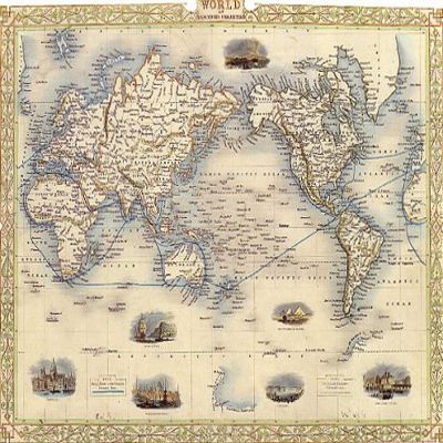 1800'S WORLD MERCATOR'S PROJECTION MAP 20" X 30" IMAGE SIZE VINTAGE POSTER REPRO