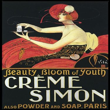 WONDERFULITEMS BEAUTY BLOOM OF YOUTH CREME SIMON ALSO POWDER AND SOAP PARIS FRANCE 12" X 16" IMAGE SIZE VINTAGE POSTER REPRO ON MATTE PAPER. brasil560
