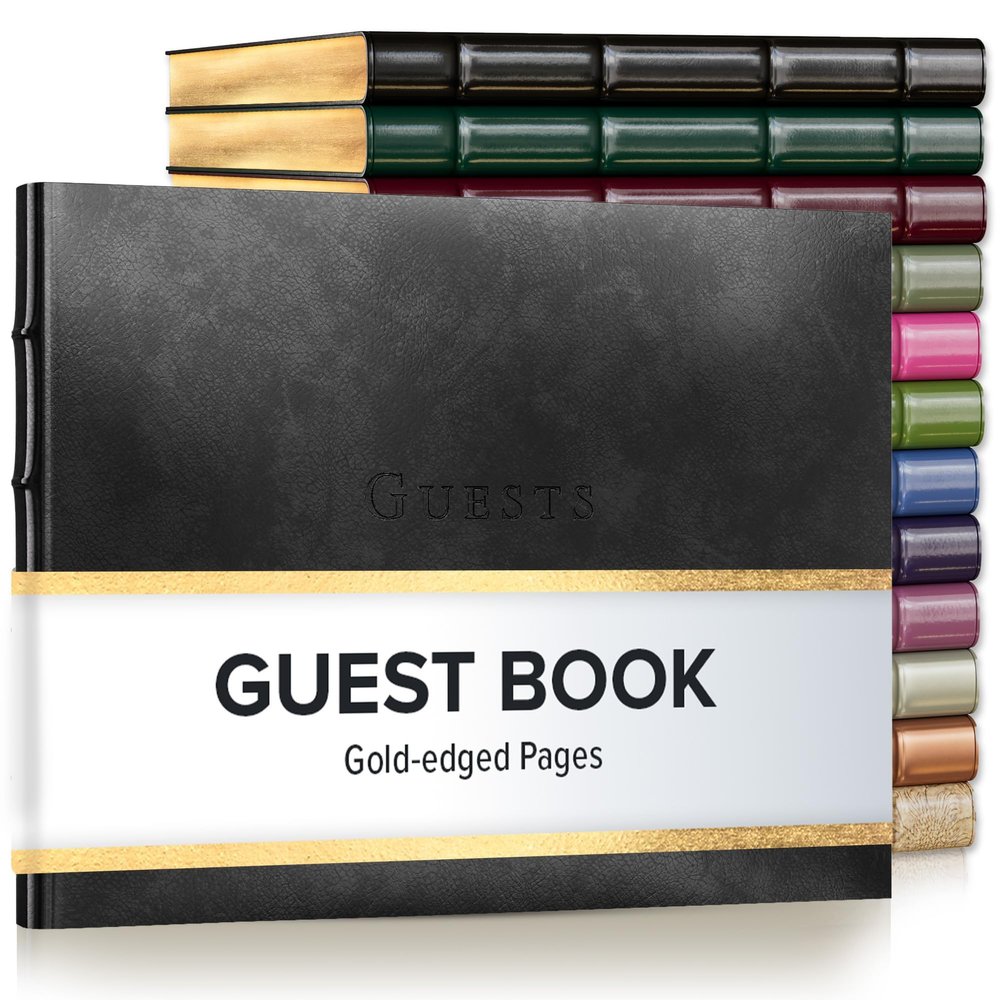 Gallery Leather Guest Book - Great for Wedding, Reception, Baby and Bridal Shower, Birthday Party and Vacation Home - 192 Lined Pages to Sign In, add Polaroid Photo - Hardcover 9x7" - Acadia Black