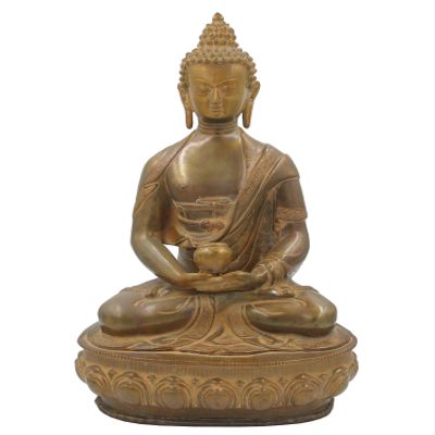 DharmaObjects Buddha Meditation Statue on Lotus Copper Finish Brass 17.5 Inches Tall