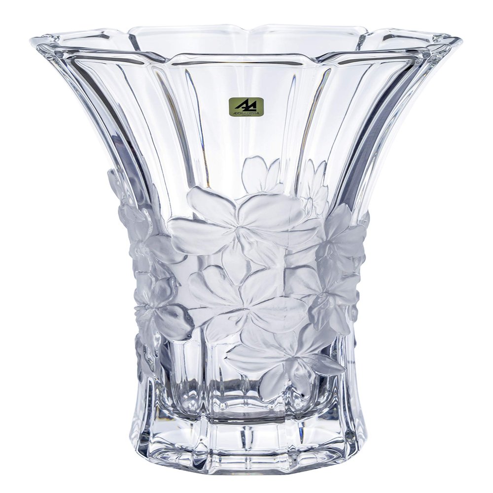 Aderia F-70400 Glass Vase, Large, Clear, Diameter 6.7 x Height 10.6 inches (17 x 27 cm), Orchid Pattern, Crystal, Made in Japan,