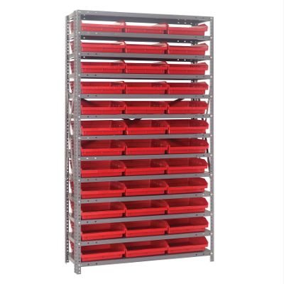 Quantum Storage Systems 1275-109RD Steel Shelving Unit with 4" Shelf Bins, 12" D x 36" W x 75" H, Red