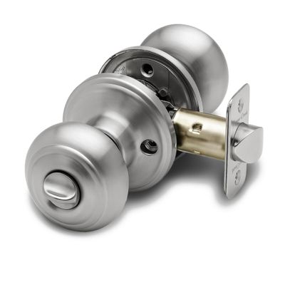 Copper Creek Colonial Privacy Interior Door Knob  ANSI Grade-3 Certified, Modern Heavy Duty Handle, Easy Install and Reversible for Bedroom, Bathroom and Closets  Satin Stainless (1 Pack)