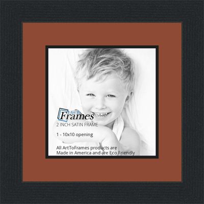 10x10 / 10 x 10 Picture Frame Satin Black .. 2'' Wide with a 2'' Double mat