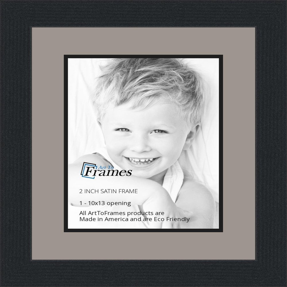 10x13 / 10 x 13 Picture Frame Satin Black .. 2'' Wide with a 2'' Double mat