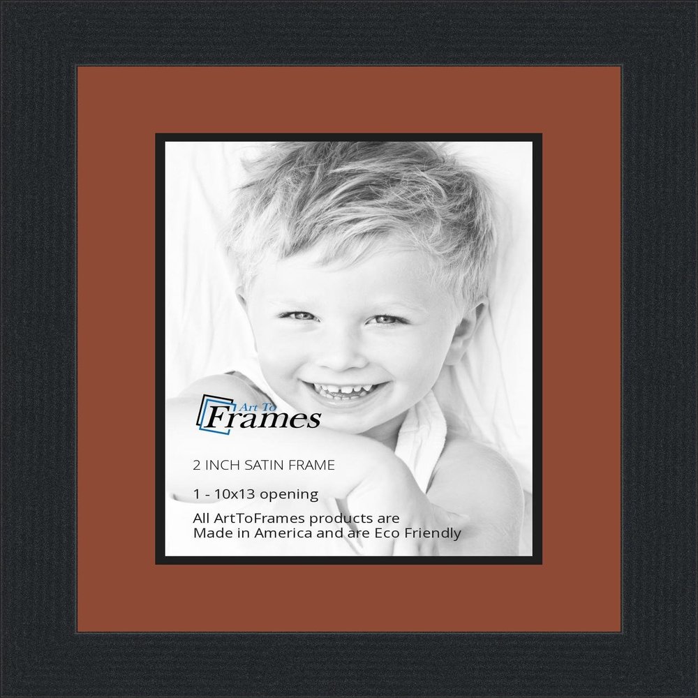 10x13 / 10 x 13 Picture Frame Satin Black .. 2'' Wide with a 2'' Double mat