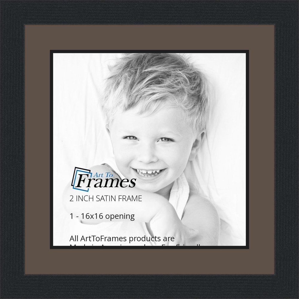 16x16 / 16 x 16 Picture Frame Satin Black .. 2'' Wide with a 2'' Double mat