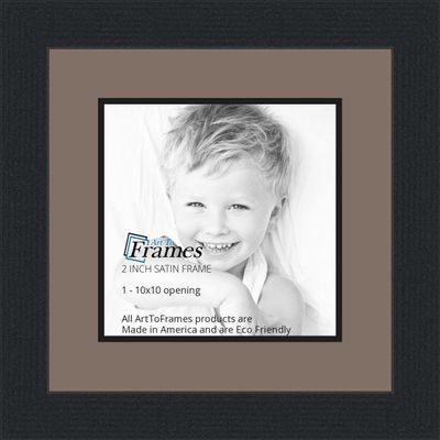 10x10 / 10 x 10 Picture Frame Satin Black .. 2'' Wide with a 2'' Double mat