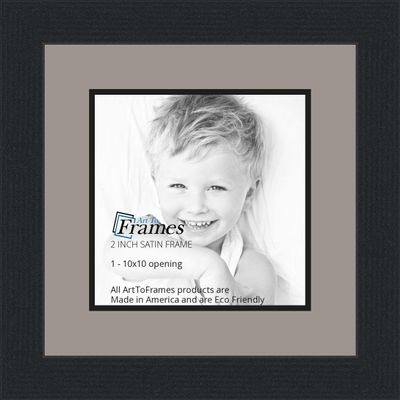 10x10 / 10 x 10 Picture Frame Satin Black .. 2'' Wide with a 2'' Double mat