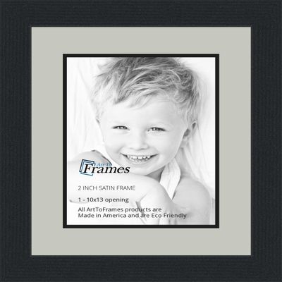 10x13 / 10 x 13 Picture Frame Satin Black .. 2'' Wide with a 2'' Double mat