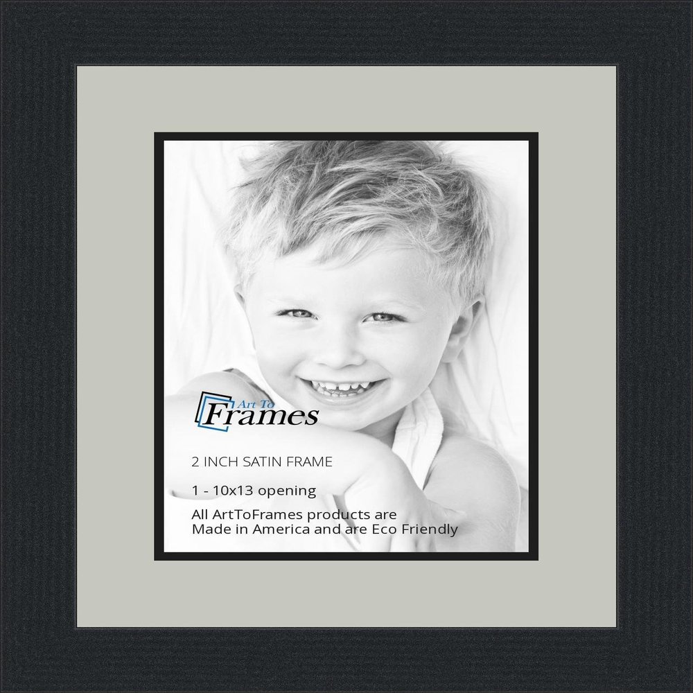 10x13 / 10 x 13 Picture Frame Satin Black .. 2'' Wide with a 2'' Double mat